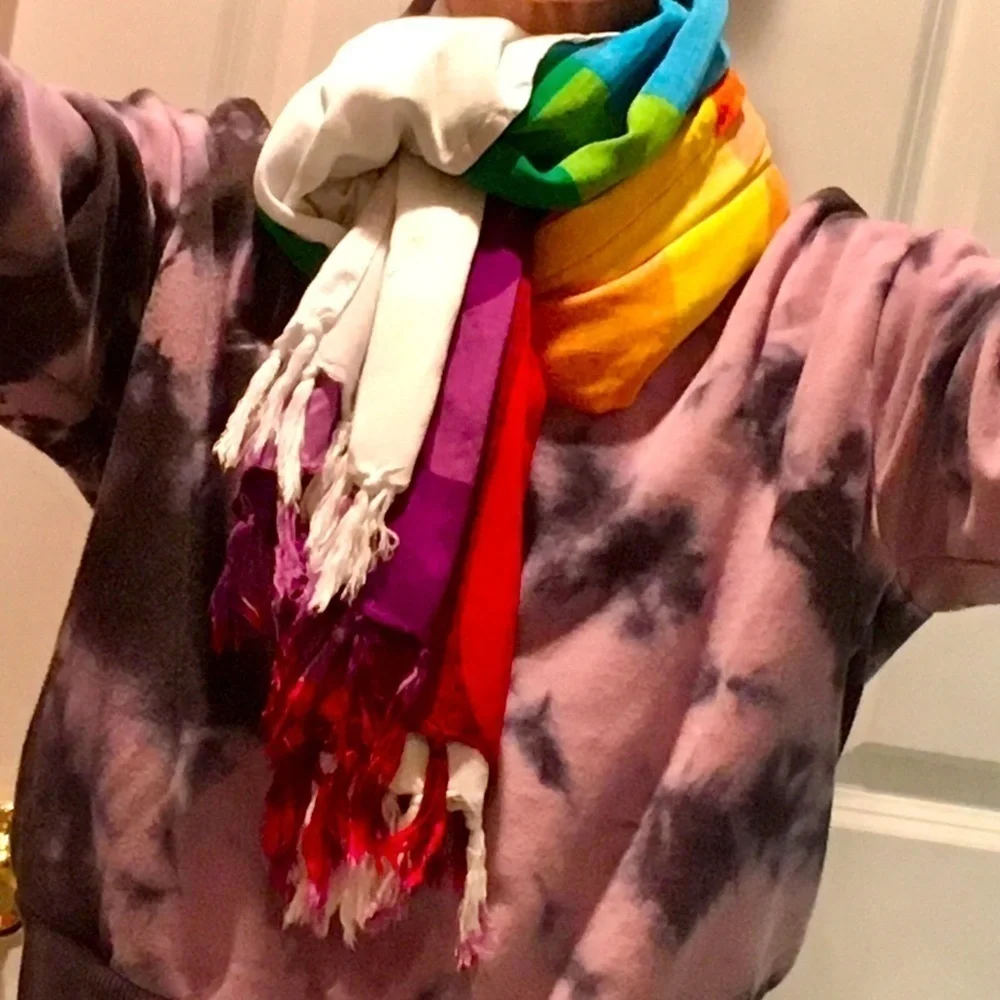 Colorful, Rainbow, Art Deco, Pashmina Style Fringe Wrap Scarf from Brazil